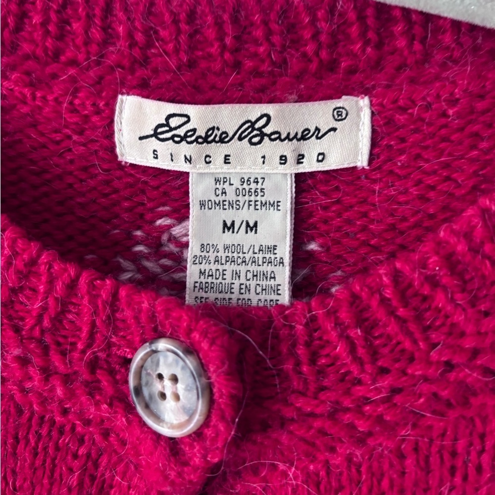 Women’s Eddie Bauer Vintage Wool Alpaca Blend Fair Isle Cardigan Sweater Medium - Picture 3 of 14